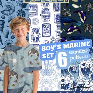 Jungen Marine nahtlose Muster-Set: Nautisch SVG Vektor (leichte kommerzielle Lizenz)