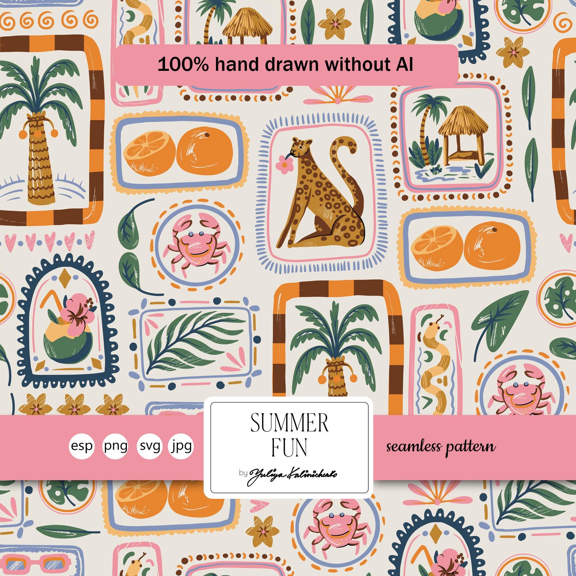 Tropical Square Summer Seamless Pattern. SVG Vector. Light Commercial ...