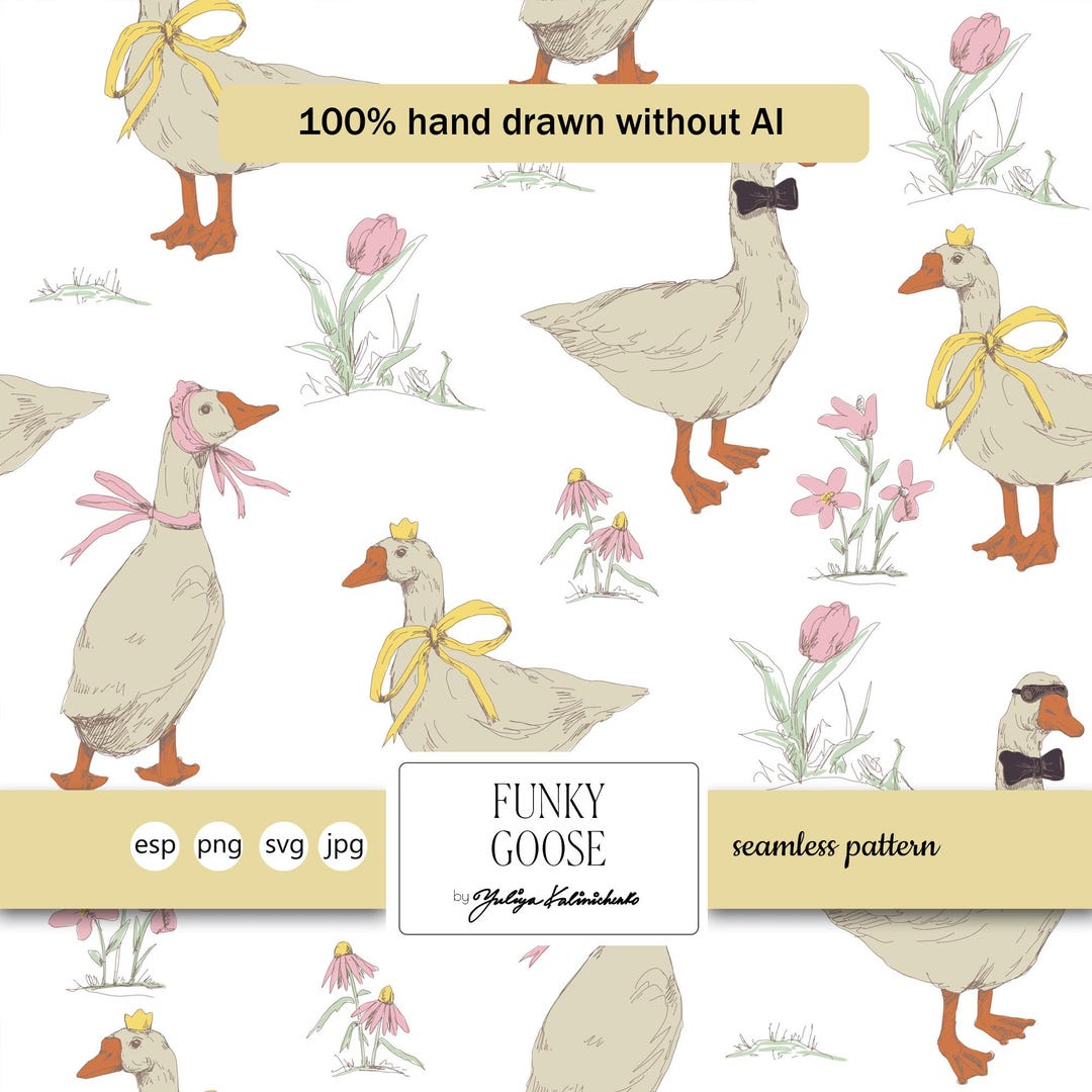 Funky Gaggle Goose Gander Seamless Pattern. SVG Vector. Light ...