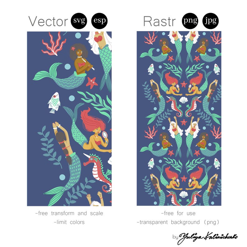 Mermaid Pattern Vector Mermaid Nautical Pink Seamless Pattern: Floral SVG Vector (light ...