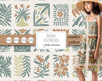 Boho Flowers Pattern: Seamless Vector Design (Light Commercial License)