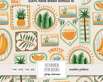 Summer Fruits Sticks Seamless Pattern: Floral SVG Vector (Light Commercial License)