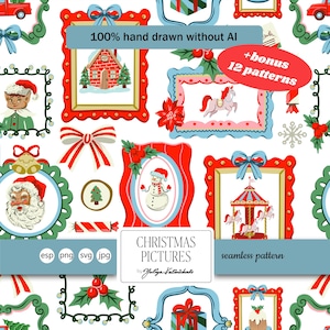 Christmas frames elements seamless pattern. SVG Vector. Light Commercial License.