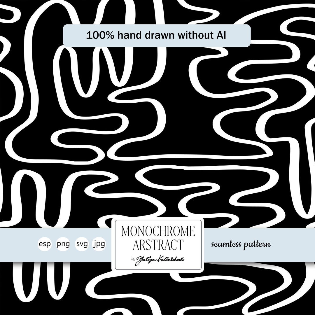 Absrtact Monochrome Curves Lines Seamless Pattern. SVG Vector. Light ...