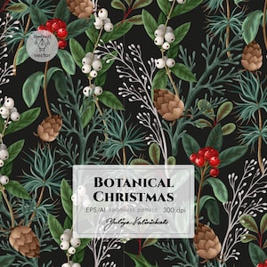 Christmas seamless pattern with berries and plants. Vector. Light Commercial License.
