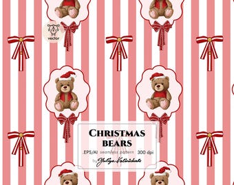 Teddy Bear Christmas Pattern: Seamless Vector Design (Light Commercial License)