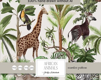 African Animals Tropical Pattern: Seamless Vector Design (Light Commercial License)