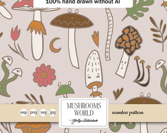 Mushrooms Cute Pattern: Seamless Vector Design (Light Commercial License)