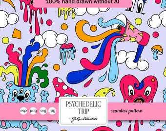 Motif psychédélique fou vif : conception vectorielle continue (licence commerciale légère)
