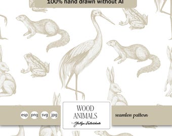 Graphic Forest Animals Toile Seamless Pattern: Floral SVG Vector (Light Commercial License)