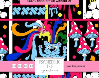 Motif psychédélique fou vif : conception vectorielle continue (licence commerciale légère)