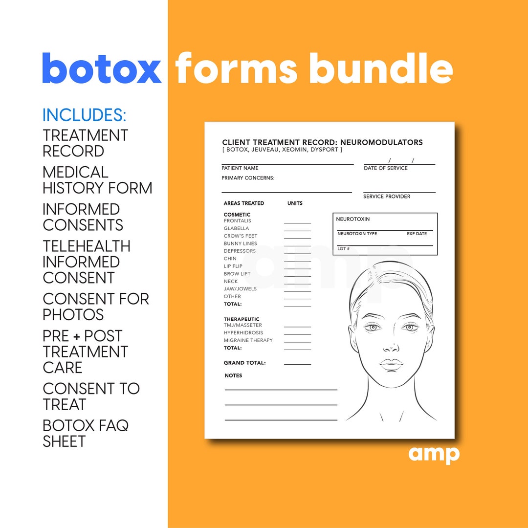 Botox forms bundle informed consent patient medical history form pre