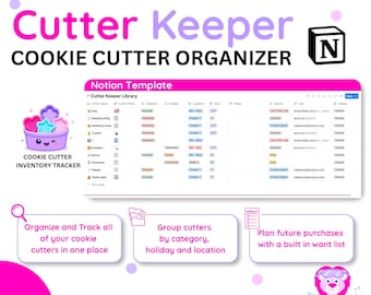 Cookie Cutter Organizer Notion Template, Cutter Keeper Digital Organizer for Cookie Decorators, cookie cutter wishlist, baker gift