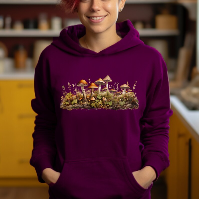 Mushroom Cottagecore Hoodie, Aesthetic Magic Mushroom Wildflower Back