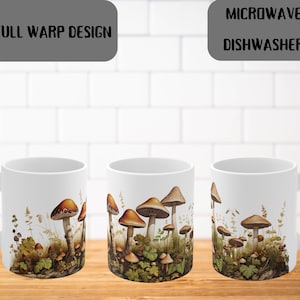 Mushroom landscape mugs, Mushroom Coffee Mug, 11oz 15oz Ceramic Cup, Cottagecore Gift, Toadstool Mug, Novelty Gift
