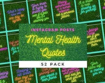 Instagram Quotes For Mental Health, 52 Social Media for Depression & Anxiety, Mental Health Matters, Therapist Templates | Editable on Canva