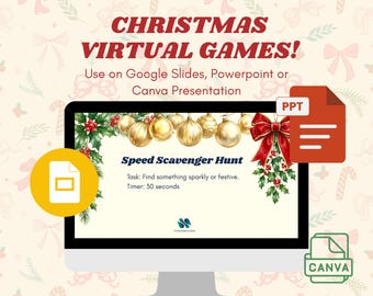 Christmas Virtual Games at Work, Remote Team Building Activity, Holiday Party Games, PowerPoint / Google Slides, Office Party, Edit on Canva