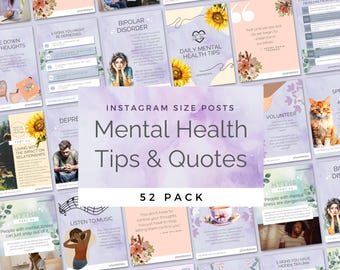 Instagram Size Mental Health Social Media, Well Being Tips Quotes, Canva Template, Wellness and Self Care Posts, Coaching, Therapist