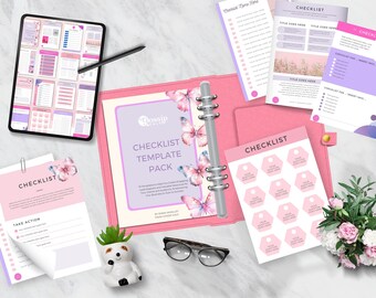 Checklist Template Pack, Canva Template, Lead Magnet Checklist, Editable To Do List, Daily Planner, Freebie Template, Planner, Pink & Purple