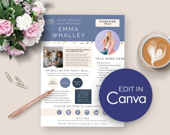 Speaker Media Kit Template: One-Page Proposal (Canva Editable, Digital Download)