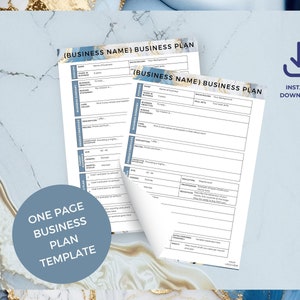 Small Business Plan, One Page Business Planner Template, Canva Template 1 Page Business Startup, Side Hustle Business Plan, A4, Blue Marble
