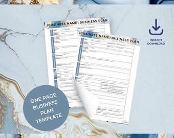 Small Business Plan, One Page Business Planner Template, Canva Template 1 Page Business Startup, Side Hustle Business Plan, A4, Blue Marble