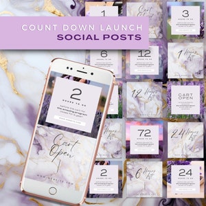 Instagram Countdown Posts Template, Product launch, Canva editable, New Product Post, Course Launch, Cart Open, Lavender, Marble, Watercolor