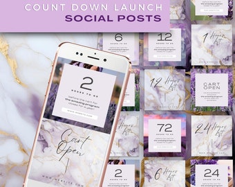 Instagram Countdown Posts Template, Product launch, Canva editable, New Product Post, Course Launch, Cart Open, Lavender, Marble, Watercolor