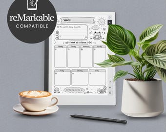 Weekly Planner Pages for reMarkable 2 Device, Paper Pure Tablets, Printable PDF, Week Planning Digital or printed, Cute Design, Undated Week