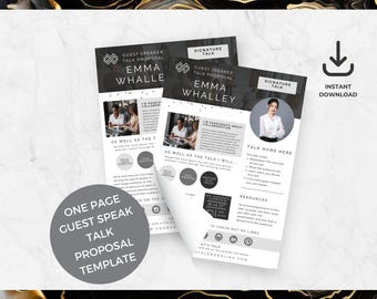 Media kit template Canva speaker, Guest Speaker Talk One Page Proposal Template, Speaker One Sheet, Professional Speaker Sheet, Grey