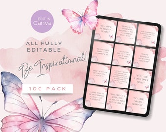 Inspirational Quotes Instagram Template, Motivational Quotes PNG Bundle, Editable Canva, Facebook Posts, Rose Gold, Butterfly, Watercolor