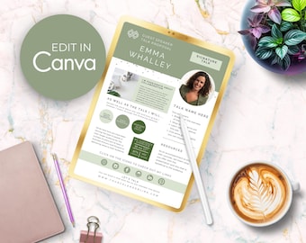 Speaker One Sheet Template | One Page Media Kit for Guest Speakers & Authors | Professional Canva Proposal