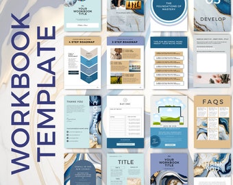 Workbook Template, Lead Magnet for course creators, life coaches, bloggers, Canva Template, course workbook, worksheet template, Blue & Gold