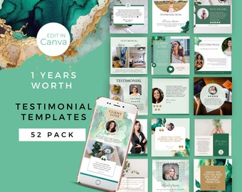 Client Testimonial Instagram Post Templates: Green Social Media (Canva)