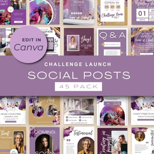 Social Media Challenge Templates: Purple & Gold Canva Posts (45 Pack)