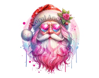 Pink Santa PNG Sublimation Gift Pink Christmas Sparkle Download, Vintage Santa Clipart, Retro Christmas PNG for Shirt, Vintage Christmas PNG