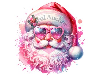 Pink Santa PNG Sublimation Gift Pink Christmas Sparkle Download, Vintage Santa Clipart, Retro Christmas PNG for Shirt, Vintage Christmas PNG