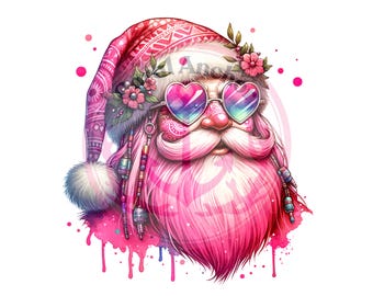 Pink Santa PNG Sublimation Gift Pink Christmas Hippie Download, Vintage Santa Clipart, Retro Christmas PNG for Shirt, Vintage Christmas PNG
