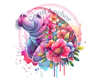 Manatee PNG - Cute Watercolor Manatee - Ocean Theme - Classroom PNG