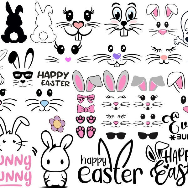 Bunny Face Svg, Easter Svg, Bunny Face Set Easter, Bunny Easter Svg, Easter Bunny Svg, Easter Bunny Svg, Bunny Cut Files for Cricut