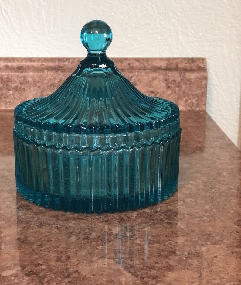 Vintage Blue Glass Candy/sugar Bowl Etsy