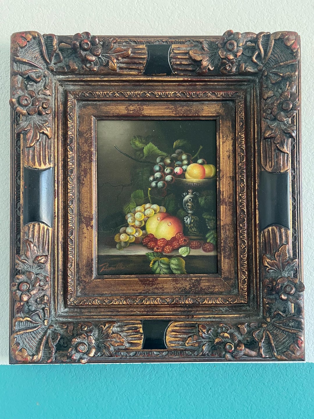 Moody Still Life Oil Painting Vintage Fruit Wood Frame - Etsy