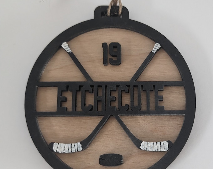 Personalized Hockey Player Award/Ornament, Engraved Wooden Sports Ornament with Name