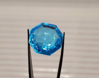Topaze bleue, zircone cubique, pierre gemme à facettes hexagonales, 11 carats 14 mm