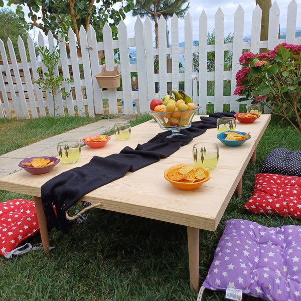 Boho Table 28*60 ınch H:13 ınch Wood table, Picnic table, Handmade folding table, Foldable table, Party table