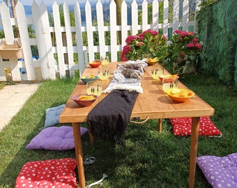 Boho Table 28*71 ınch H:13-19 ınch Wood table, Picnic table, Handmade folding table, Foldable table, Party table, Camp table