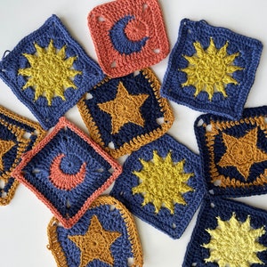 STAR, SUN & MOON granny square 3-pack | beginner friendly crochet pattern in English