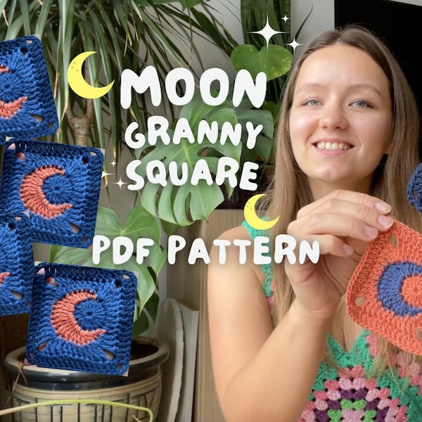 Lune au crochet motif carré grand-mère | guide étape par étape adapté aux débutants - anglais