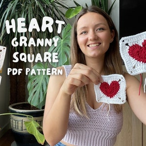Heart crochet granny square - easy & beginner-friendly - pdf pattern in English