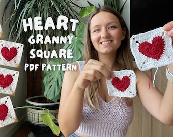 Heart crochet granny square - easy & beginner-friendly - pdf pattern in English